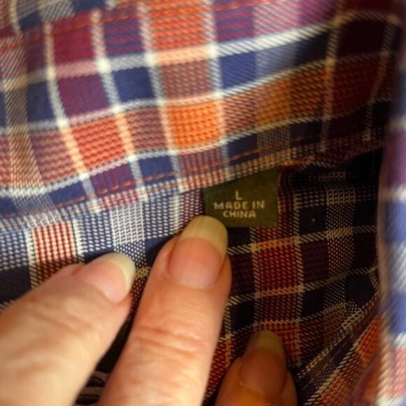 Orvis Button Down Plaid Checked Shirt Wrinkle Free Orange Navy Red Size Large - Picture 6 of 9